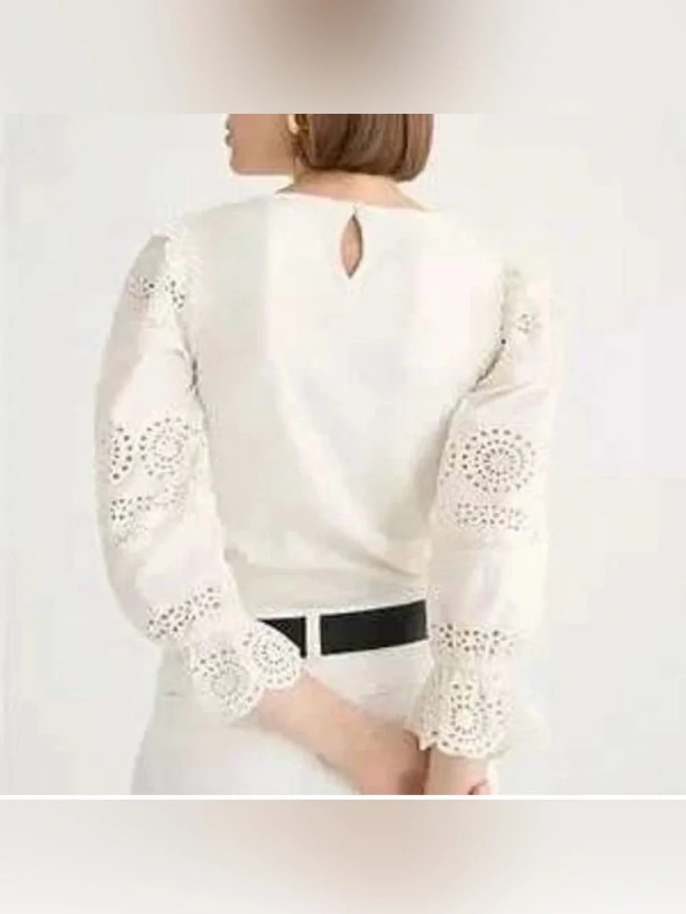 J. Crew Women's White Eyelet Puff Sleeve Top